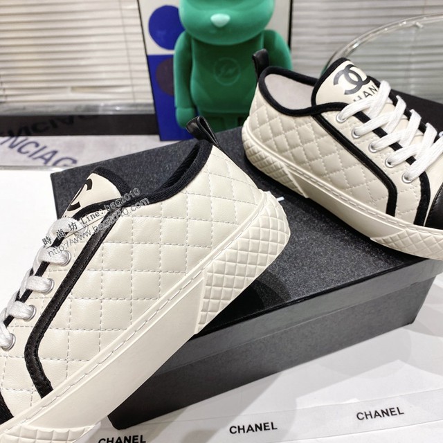 Chanel低幫運動板鞋 香奈兒最新爆炸新品電繡菱格餅乾鞋 dx3195